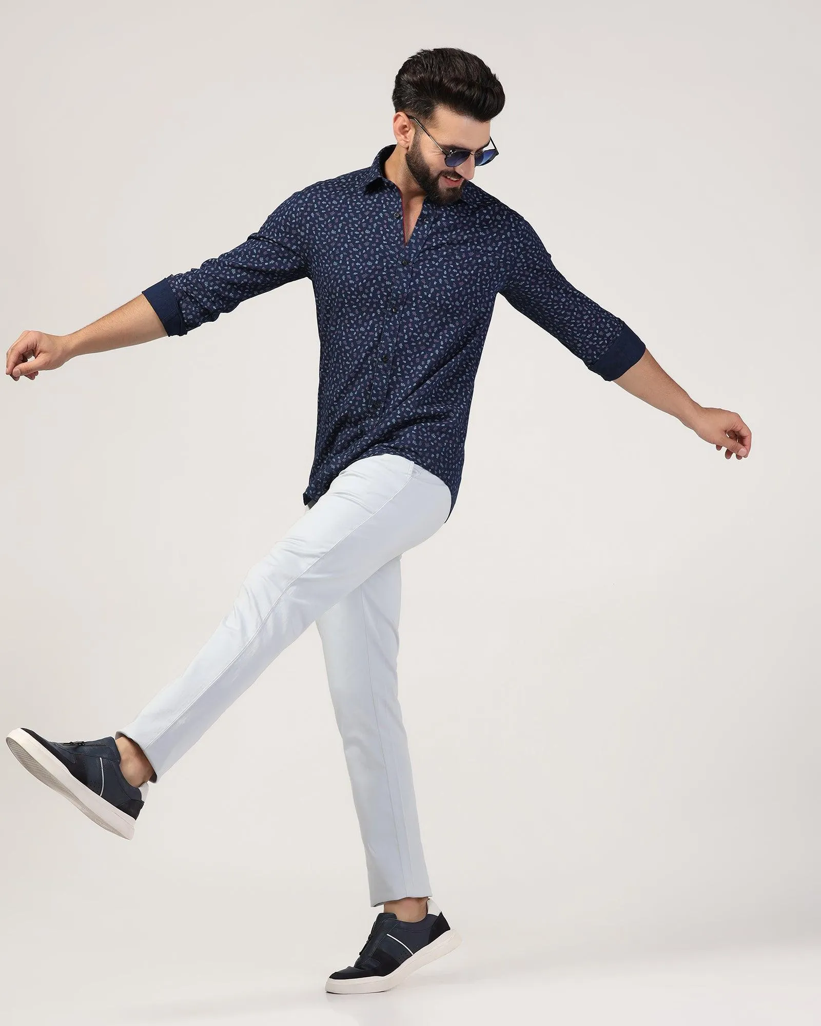 Casual Indigo Blue Printed Shirt - Naden