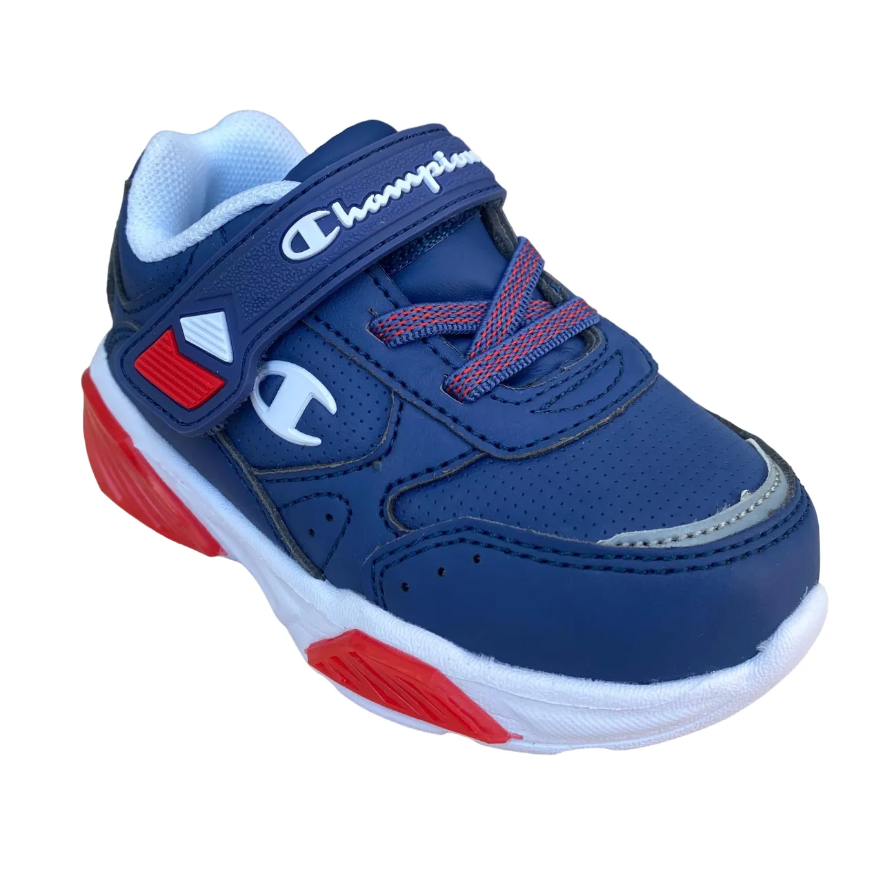 Champion scarpa da ginnastica da bambino con laccio elastico e velcro Low Cut Wave S32130 RBL blu-rosso