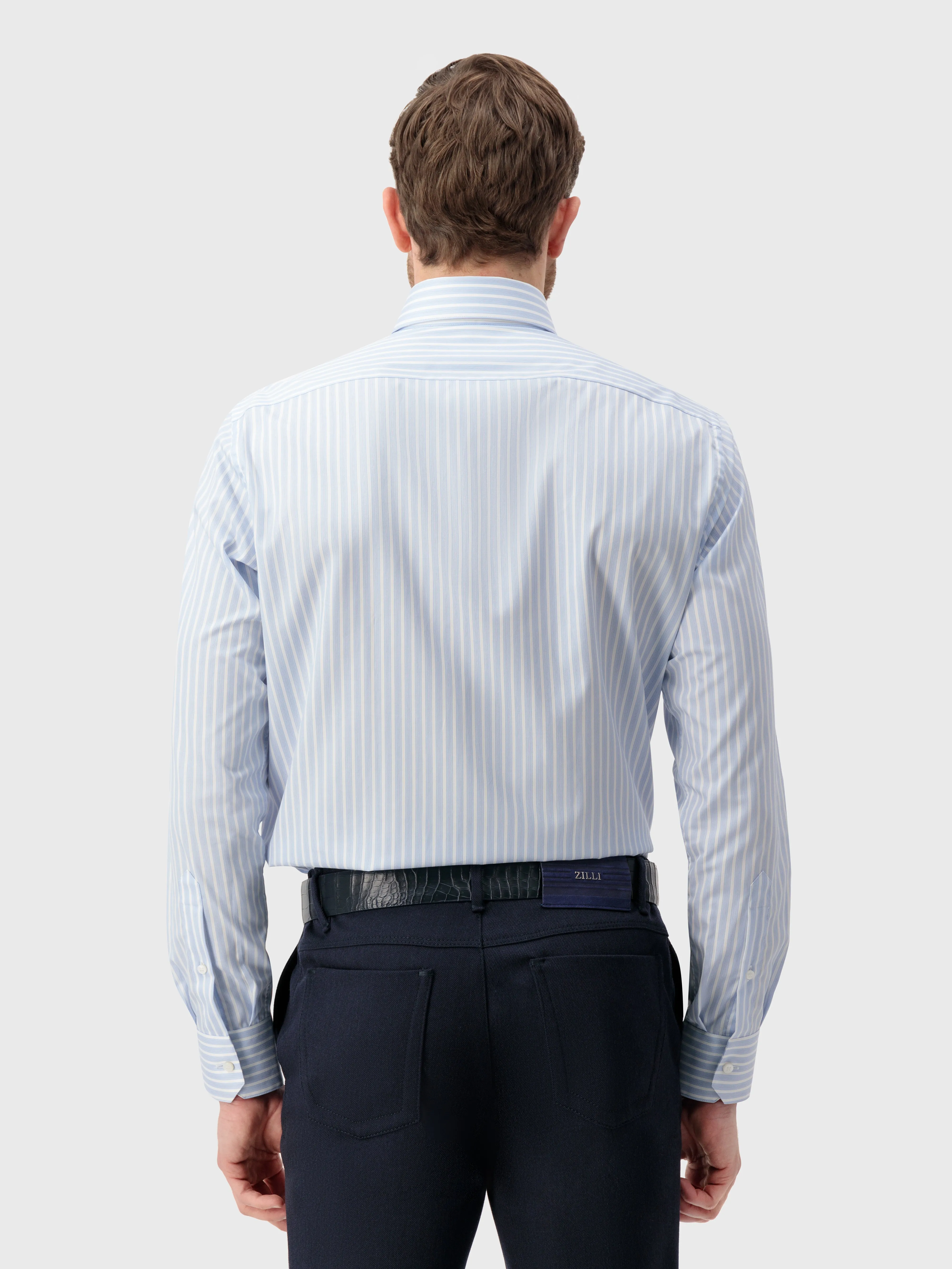Cotton Shirt with Stripe Pattern Light Blue
