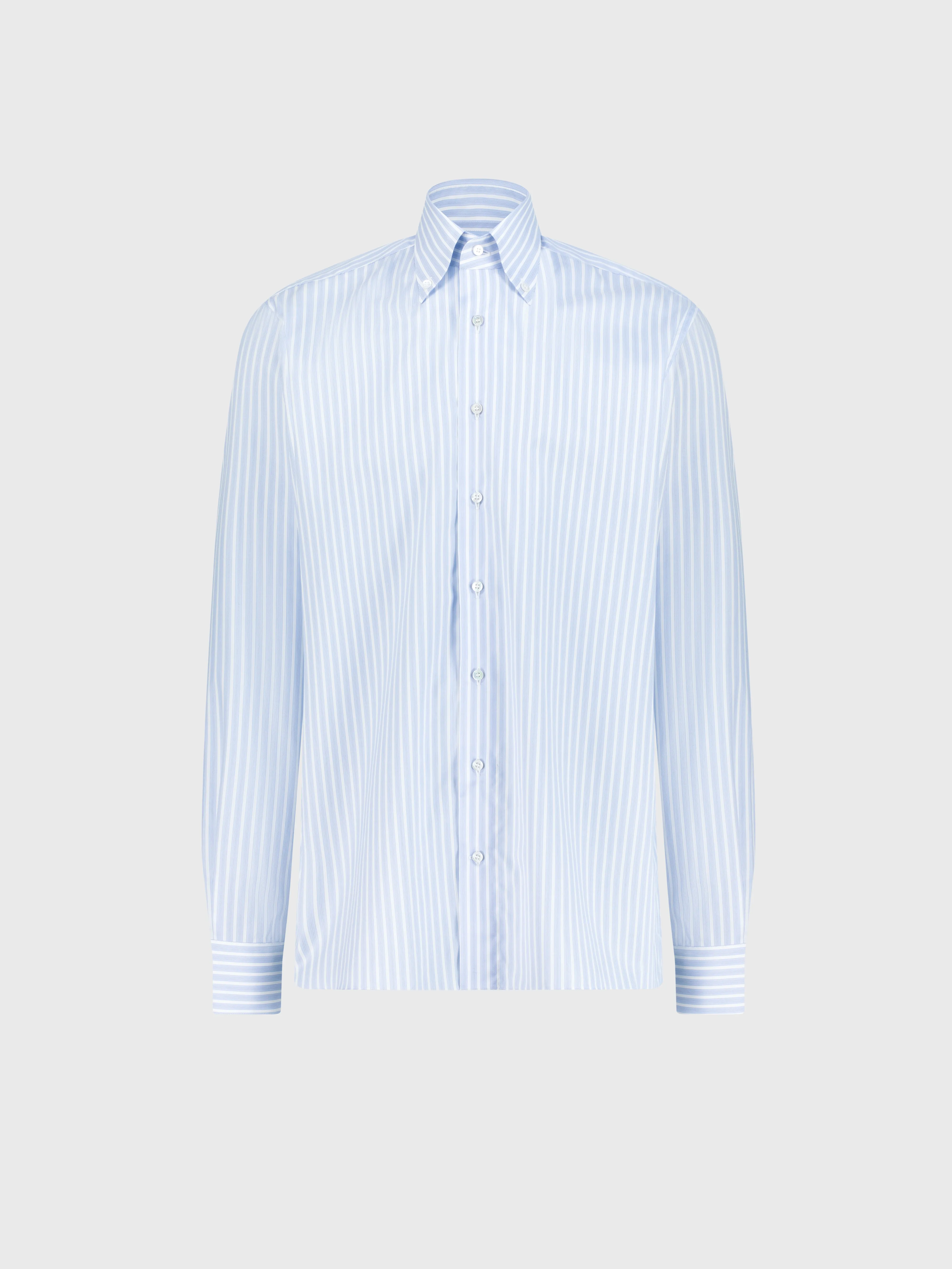 Cotton Shirt with Stripe Pattern Light Blue