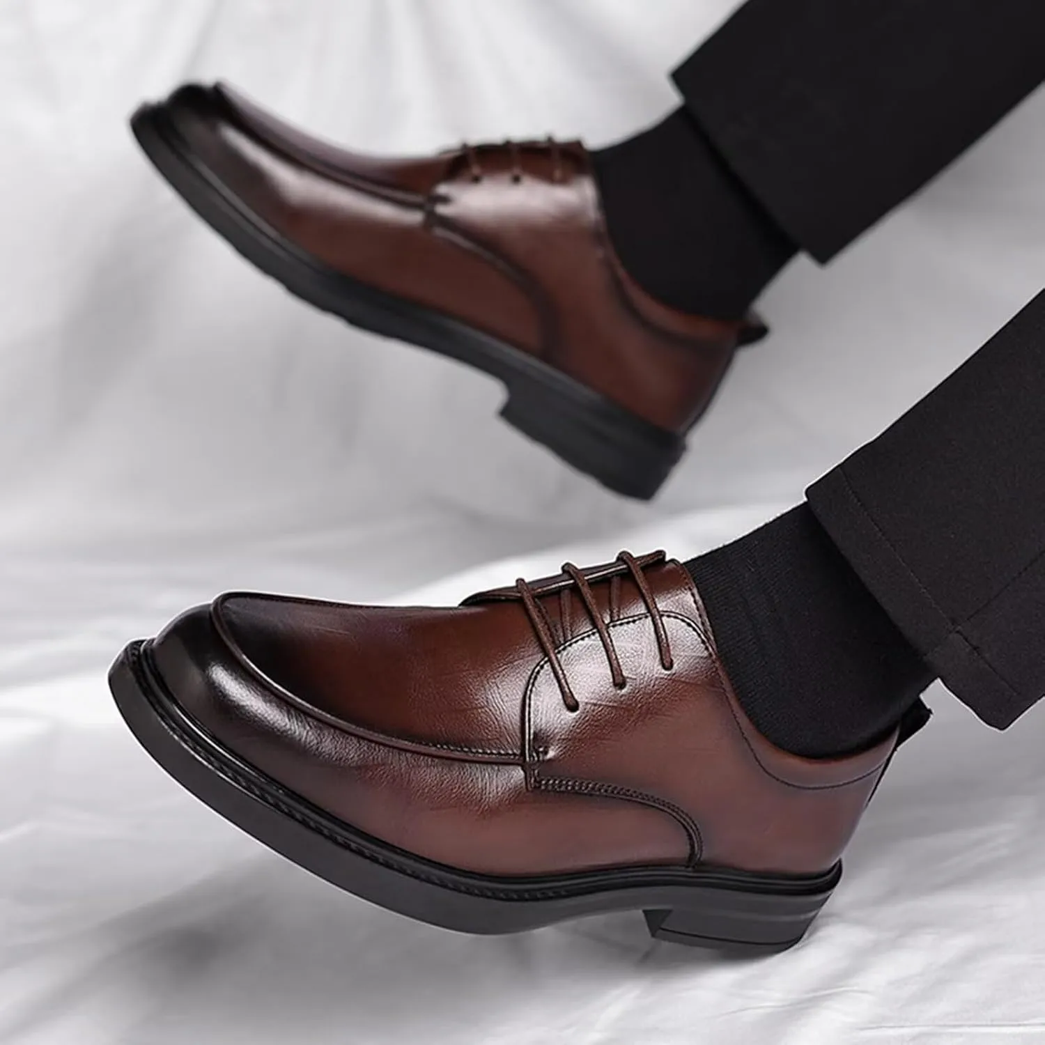 Elevator Dress Shoes for Men Lace-Up Height Increasing Formal Tuxedo Leather Slip on Driving Walking Loafers