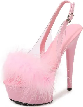 high heels Ankle Strap Fluffy Platform Heels for Women Sexy Sandals High- heeled Shoes Women Stiletto Durable Dress Sandals