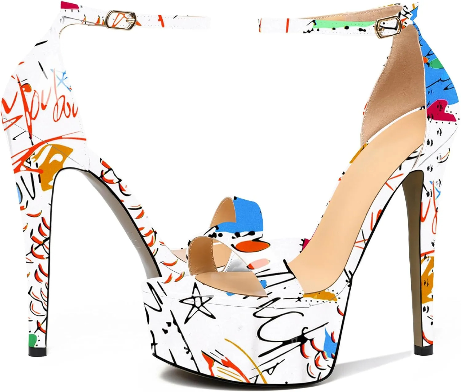 Joseywade Women's Platform Stiletto High Heel Sandals Open Toe Heels Sky High Heels 6 Inch One Strap Pump Shoes