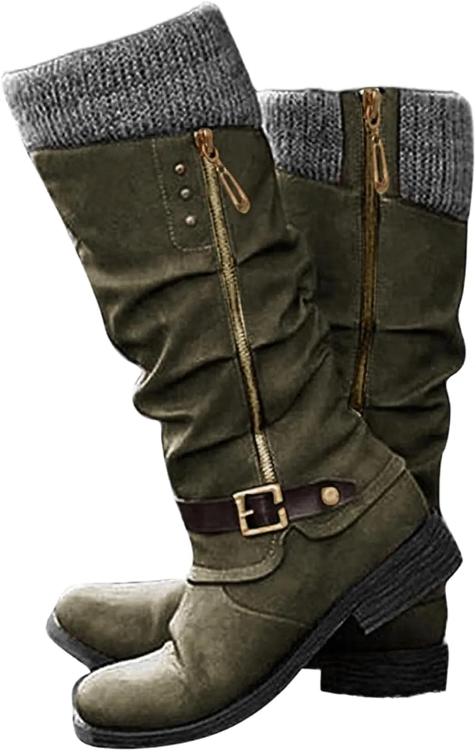 Ladmiple Boots For Women 2024 Low Heel Mid Calf Dress Biker Boots Side Zipper Motorcycle Combat Riding Military Ankle Booties