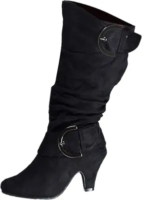 Ladmiple Fall Boots Women Knee High Wide Calf Slouchy Western Cowboy Boots Fashion Pointed Toe Cone Heel Cowgirl Boots