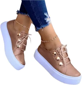 Ladmiple Shoes For Women Sneakers Trendy Low Top Lace-up Walking Shoes Fashion Summer Slip On Platform Flats Loafers