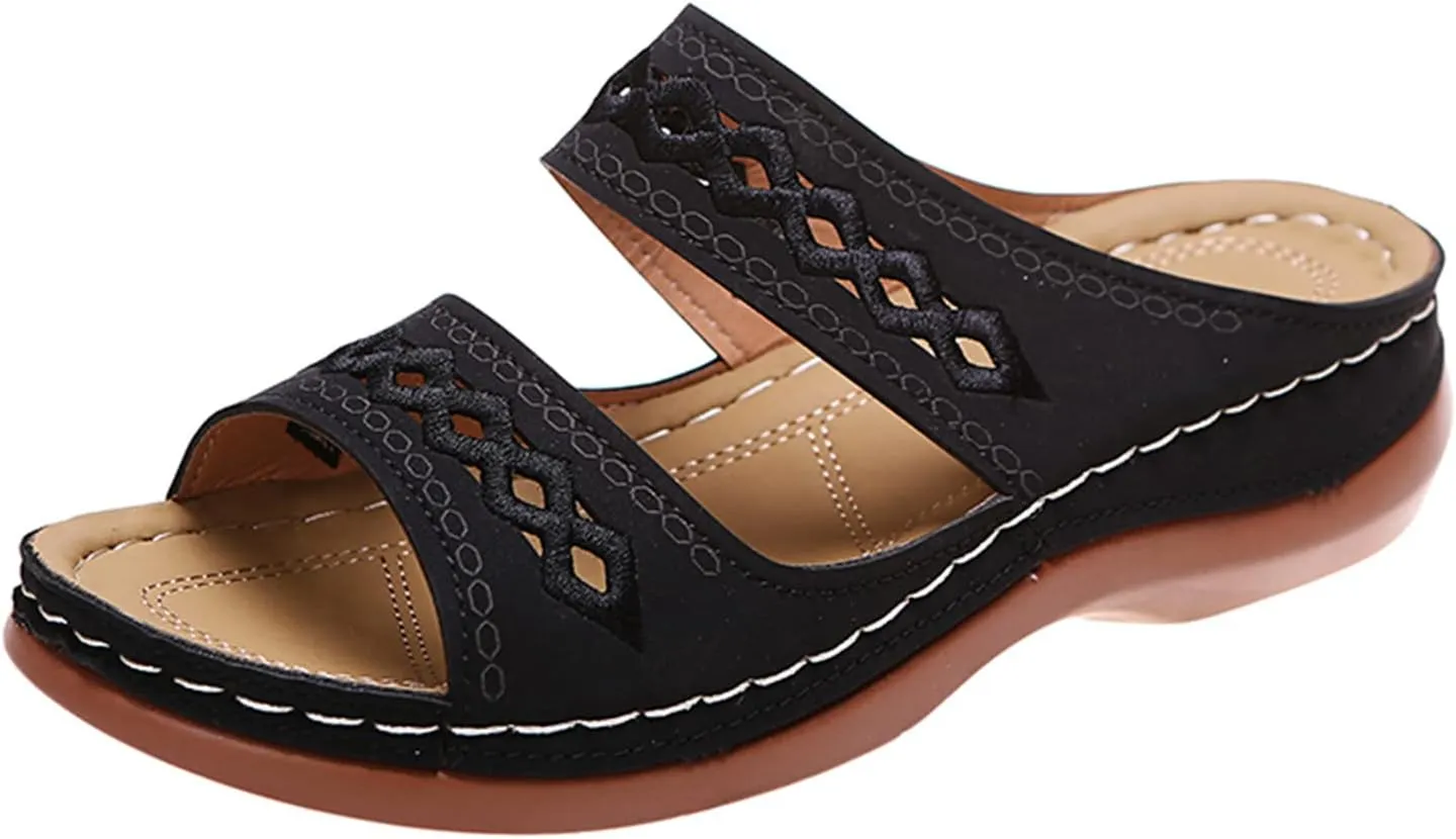 Lausiuoe Orthopedic Sandals For Women Dressy Fashion Orthotic Slides Slip On Slipper Flip Flops With Comfortable Arch Support