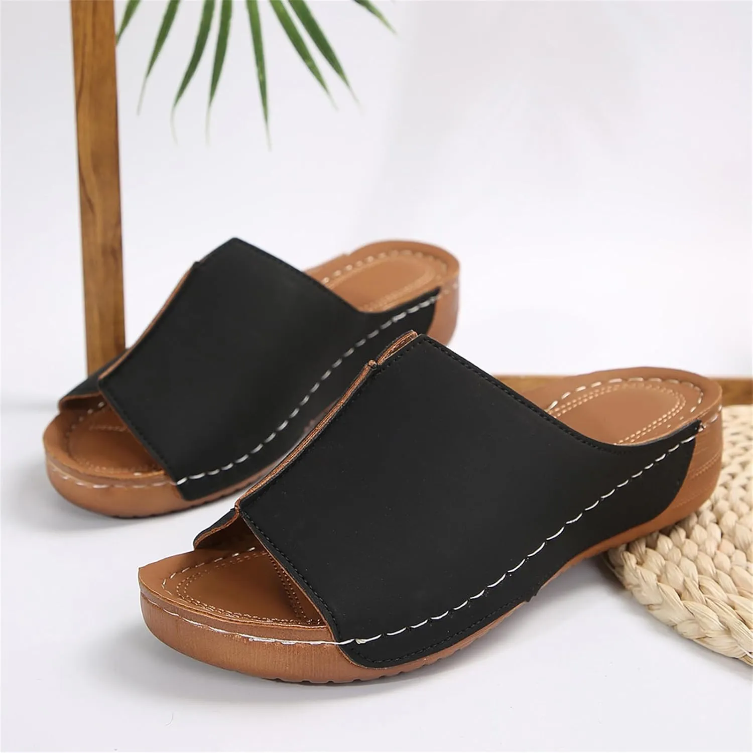 Lausiuoe Women's Sandals Comfortable Cute Fashion Orthotic Slides Ladies Comfy Slip On Dressy Summer Orthopedic Slippers
