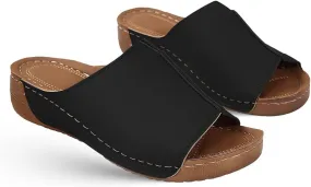 Lausiuoe Women's Sandals Comfortable Cute Fashion Orthotic Slides Ladies Comfy Slip On Dressy Summer Orthopedic Slippers