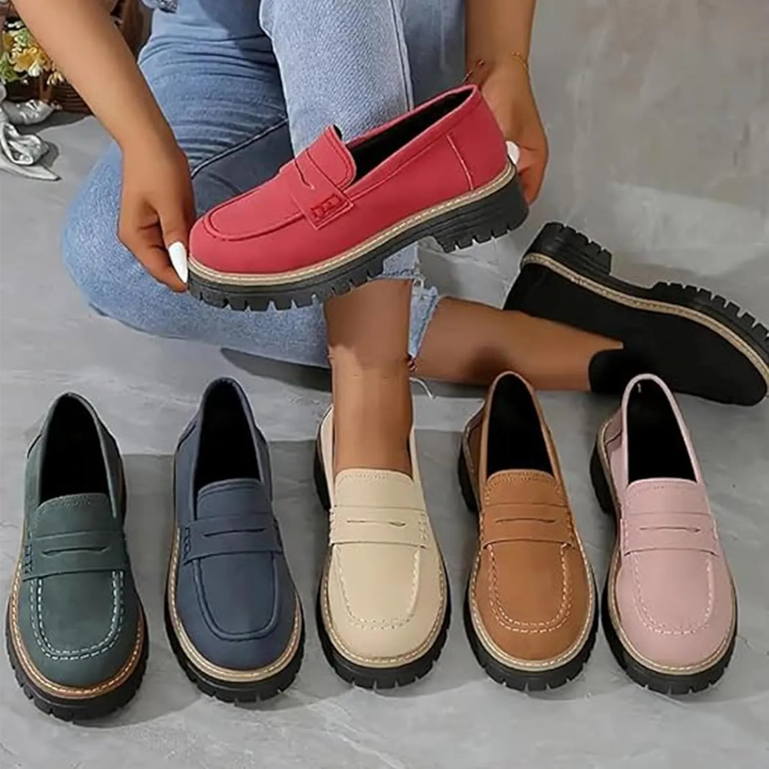 Orthoture Womens Orthopedic Platform Loafers, Comfortable Pink Casual Loafers