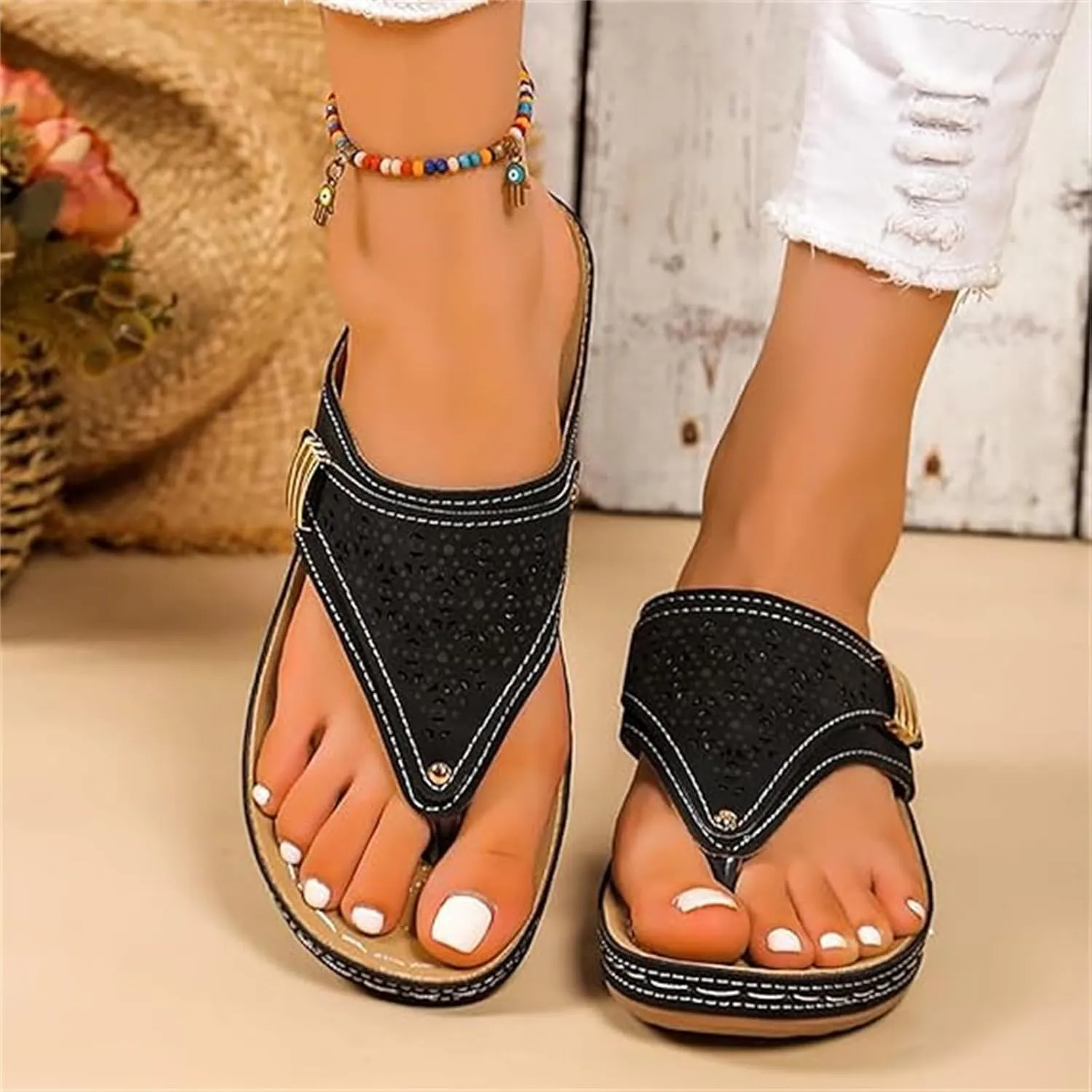 Sandals Women Dressy Wedge Sandals Arch Support Comfort Walking Orthopedic Slippers Summer Orthotic Thong Flip Flops