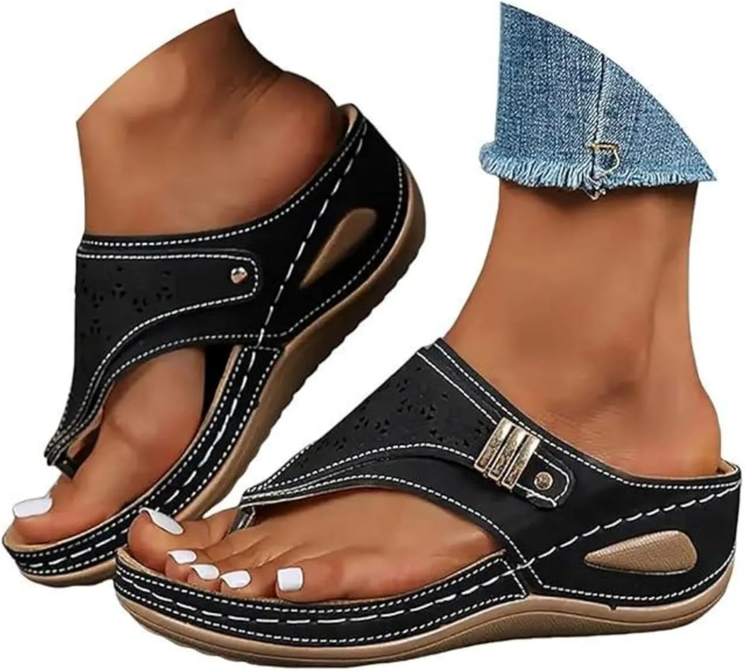 Sandals Women Dressy Wedge Sandals Arch Support Comfort Walking Orthopedic Slippers Summer Orthotic Thong Flip Flops