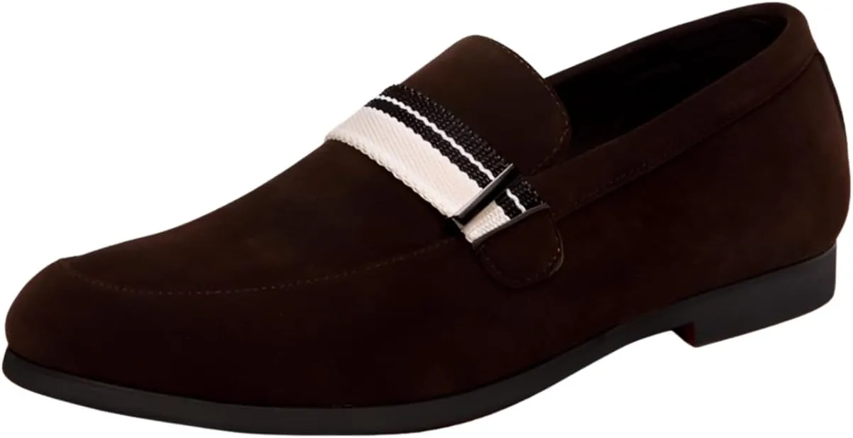 Santimon Men's Casual Loafers Suede Mens Slip On Formal Dress Stripes Moccasins Driving Shoes for Men