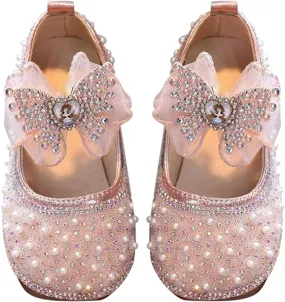 Toddler Baby Girls Glittery Dress Princess Bow Ballet Shoes Baby Soft Leather Shoes Baby House Shoes