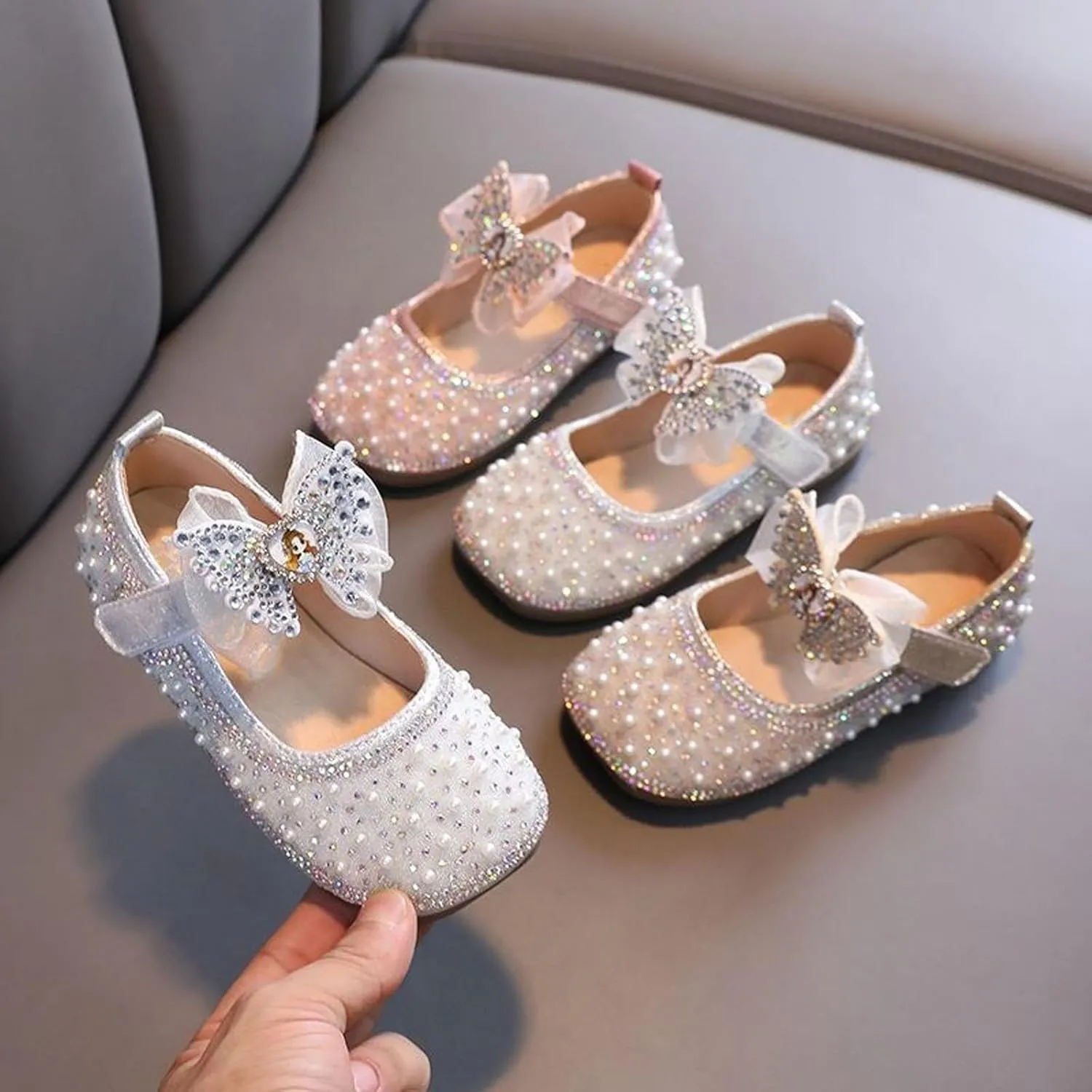 Toddler Baby Girls Glittery Dress Princess Bow Ballet Shoes Baby Soft Leather Shoes Baby House Shoes