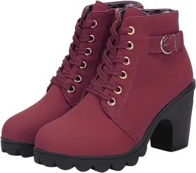 Women Lace Up Ankle Boots Chunky Heel Zip Buckle Booties Suede Zipper Bootie Elegant High Short Boot Shoes