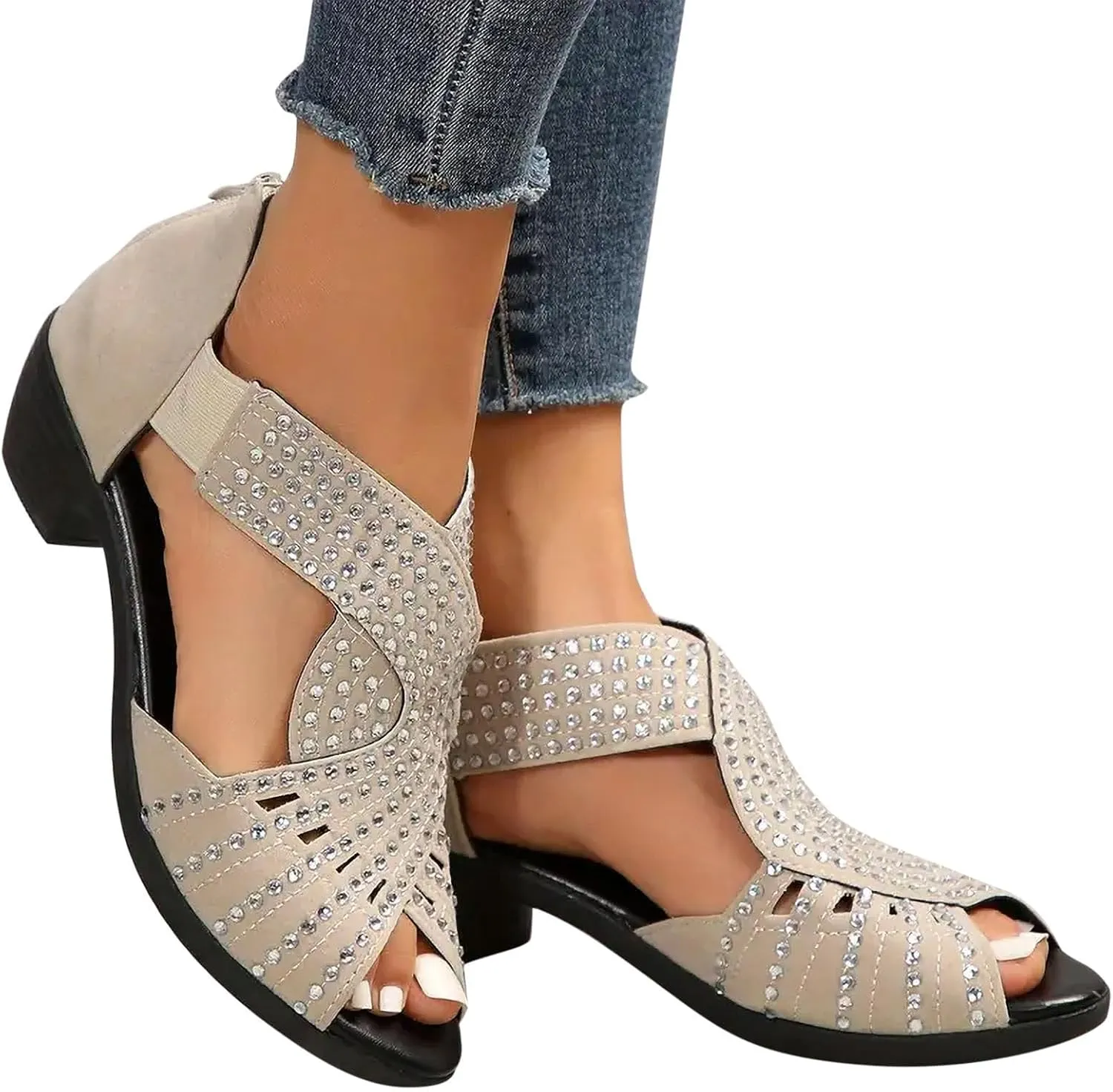 Women Rhinestone Dance Shoes Latin Salsa Practice Performance Dancing Shoes Cute Sparkling Crystal Back Zipper Sandals Wedding Indoor Crystal Shoe