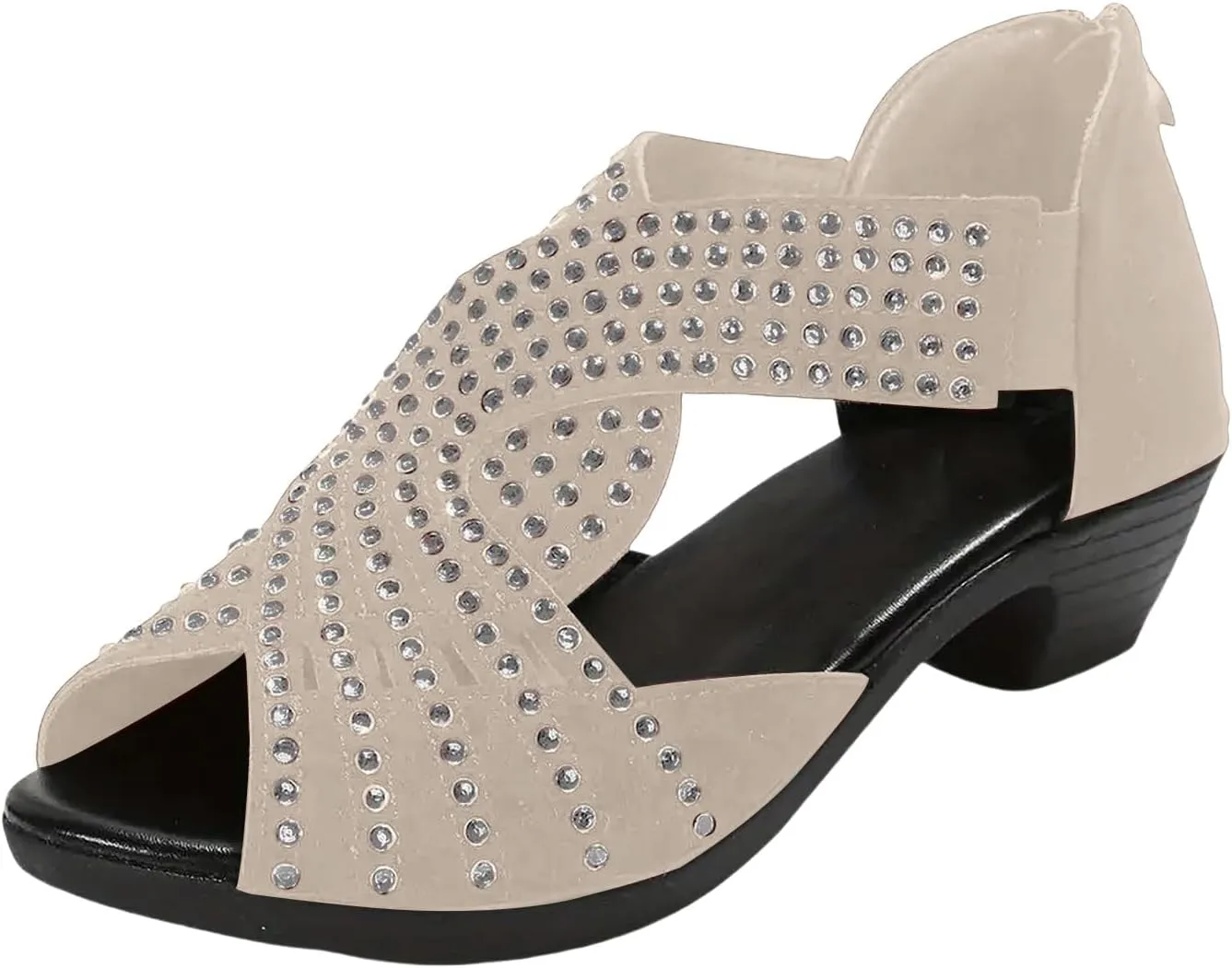 Women Rhinestone Dance Shoes Latin Salsa Practice Performance Dancing Shoes Cute Sparkling Crystal Back Zipper Sandals Wedding Indoor Crystal Shoe