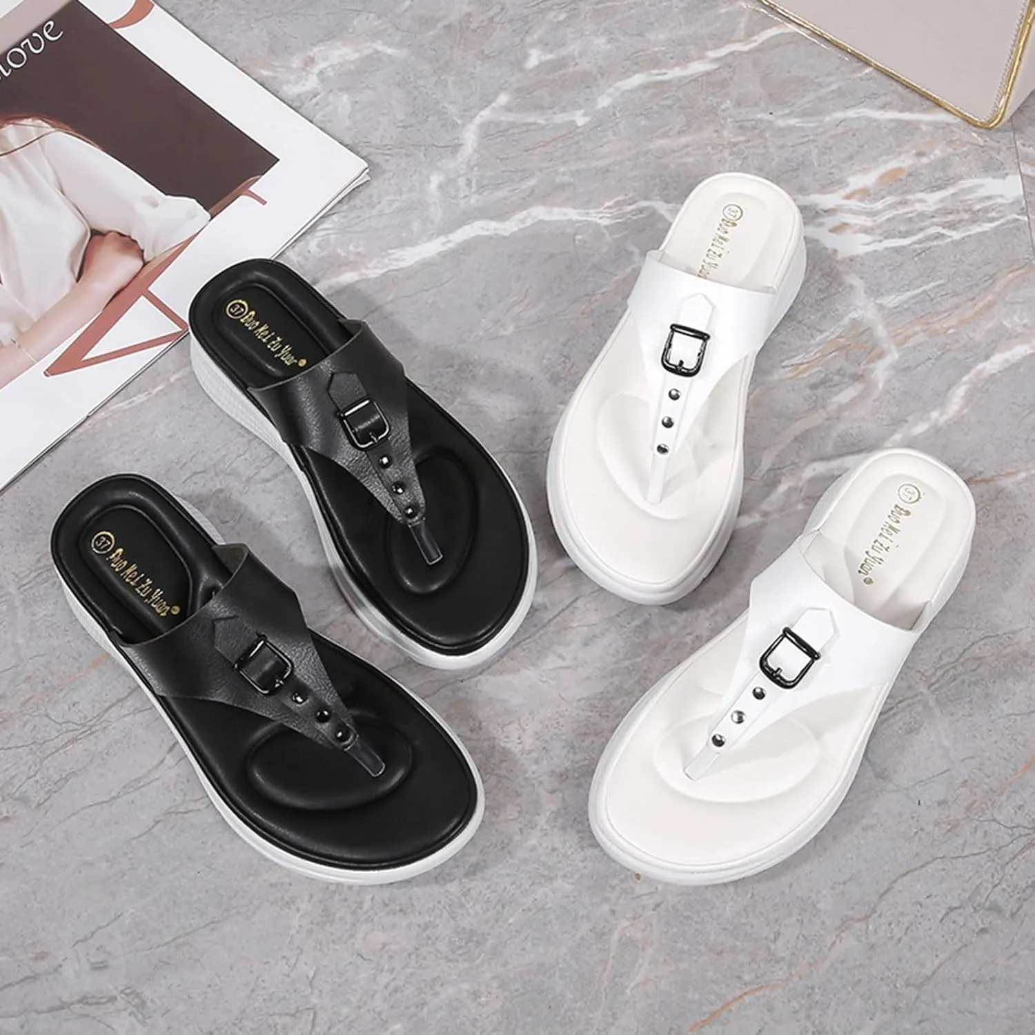 Women Shoes Comfortable Thick Sole Wedge Flip Flops Fashionable Outdoor Beach Bohemian Wedge Leopard Sandals for Women