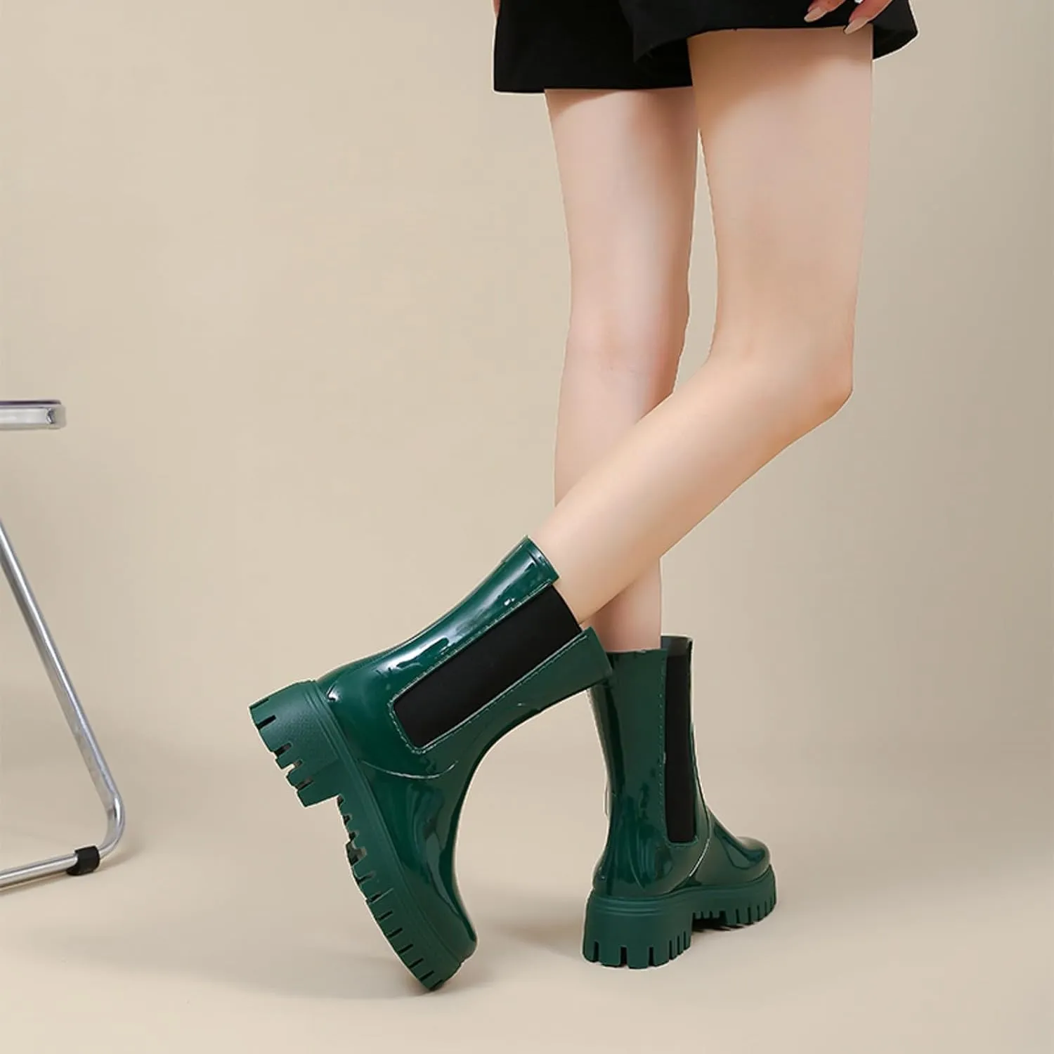 Women's Fashion Rain Shoes Women's Elastic Mouth Thick Sole Wear Water Shoes Non Slip Kitchen Rubber Shoes Outdoor Car Wash Shoes Tall Wide Rain Boots for Women