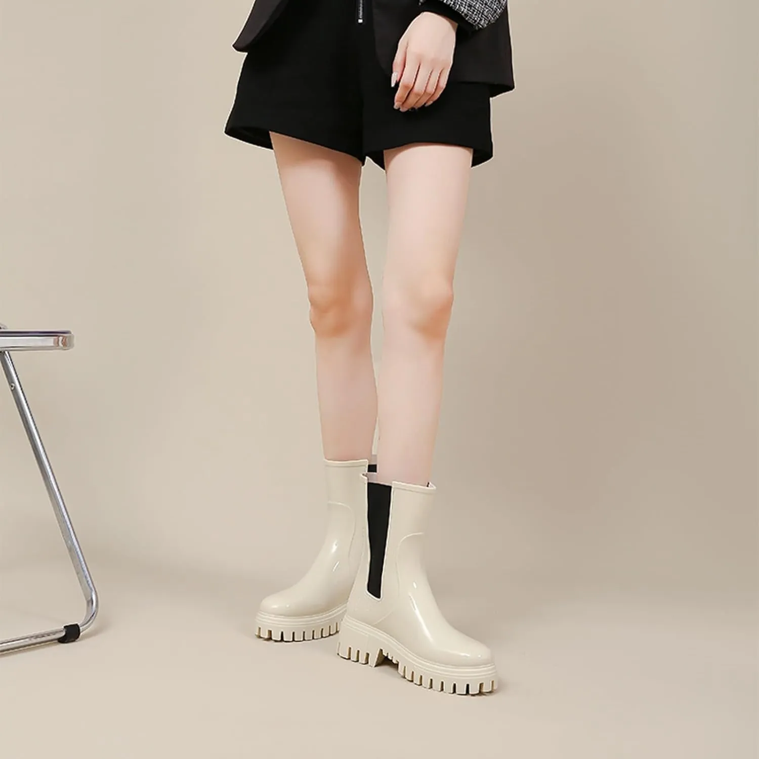 Women's Fashion Rain Shoes Women's Elastic Mouth Thick Sole Wear Water Shoes Non Slip Kitchen Rubber Shoes Outdoor Car Wash Shoes Tall Wide Rain Boots for Women