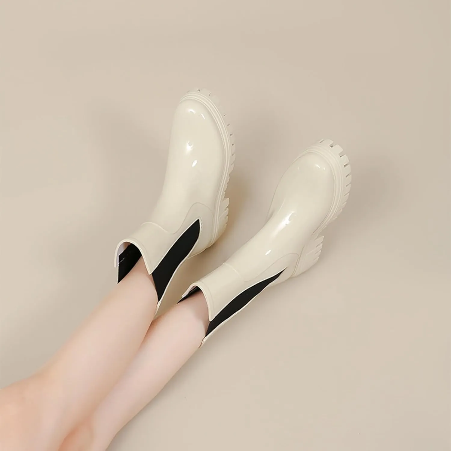 Women's Fashion Rain Shoes Women's Elastic Mouth Thick Sole Wear Water Shoes Non Slip Kitchen Rubber Shoes Outdoor Car Wash Shoes Tall Wide Rain Boots for Women