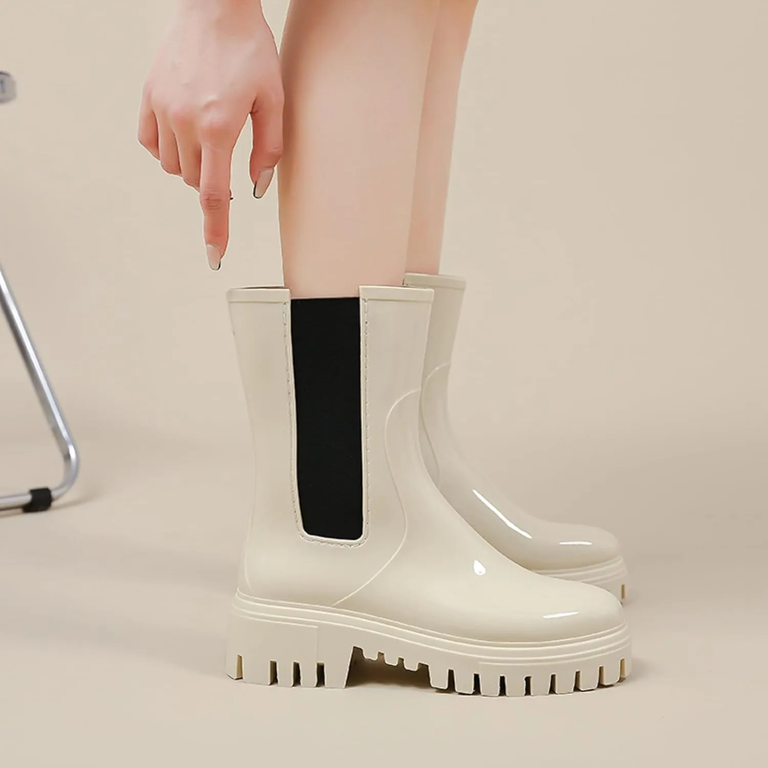 Women's Fashion Rain Shoes Women's Elastic Mouth Thick Sole Wear Water Shoes Non Slip Kitchen Rubber Shoes Outdoor Car Wash Shoes Tall Wide Rain Boots for Women