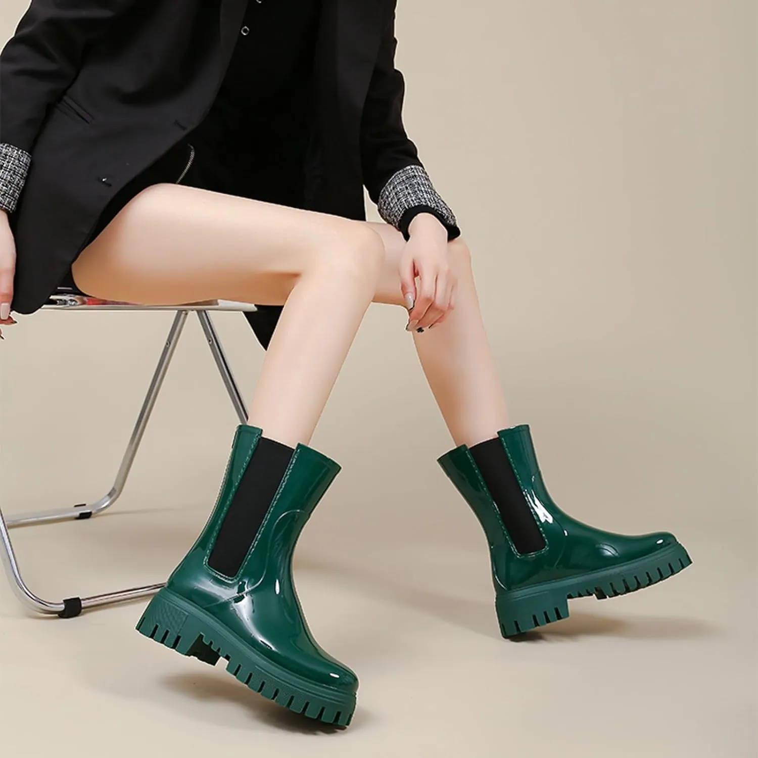 Women's Fashion Rain Shoes Women's Elastic Mouth Thick Sole Wear Water Shoes Non Slip Kitchen Rubber Shoes Outdoor Car Wash Shoes Tall Wide Rain Boots for Women