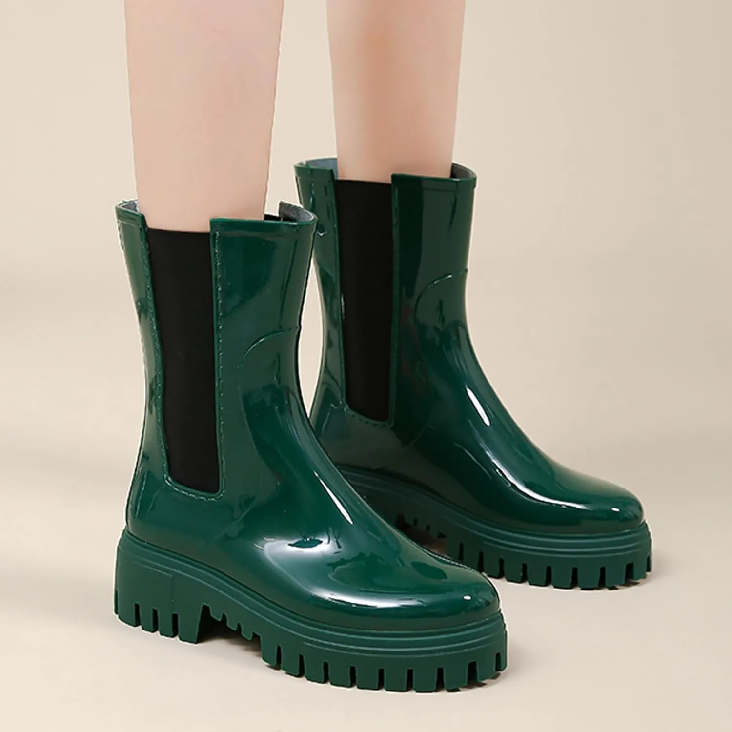 Women's Fashion Rain Shoes Women's Elastic Mouth Thick Sole Wear Water Shoes Non Slip Kitchen Rubber Shoes Outdoor Car Wash Shoes Tall Wide Rain Boots for Women