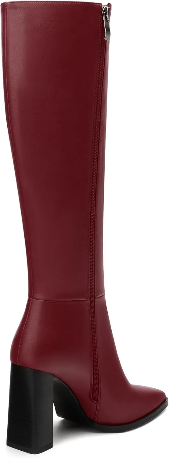 Womens Knee High Boots, Square Toe High Chunky Heel Knee High Boots for Women Zipper 3.5"