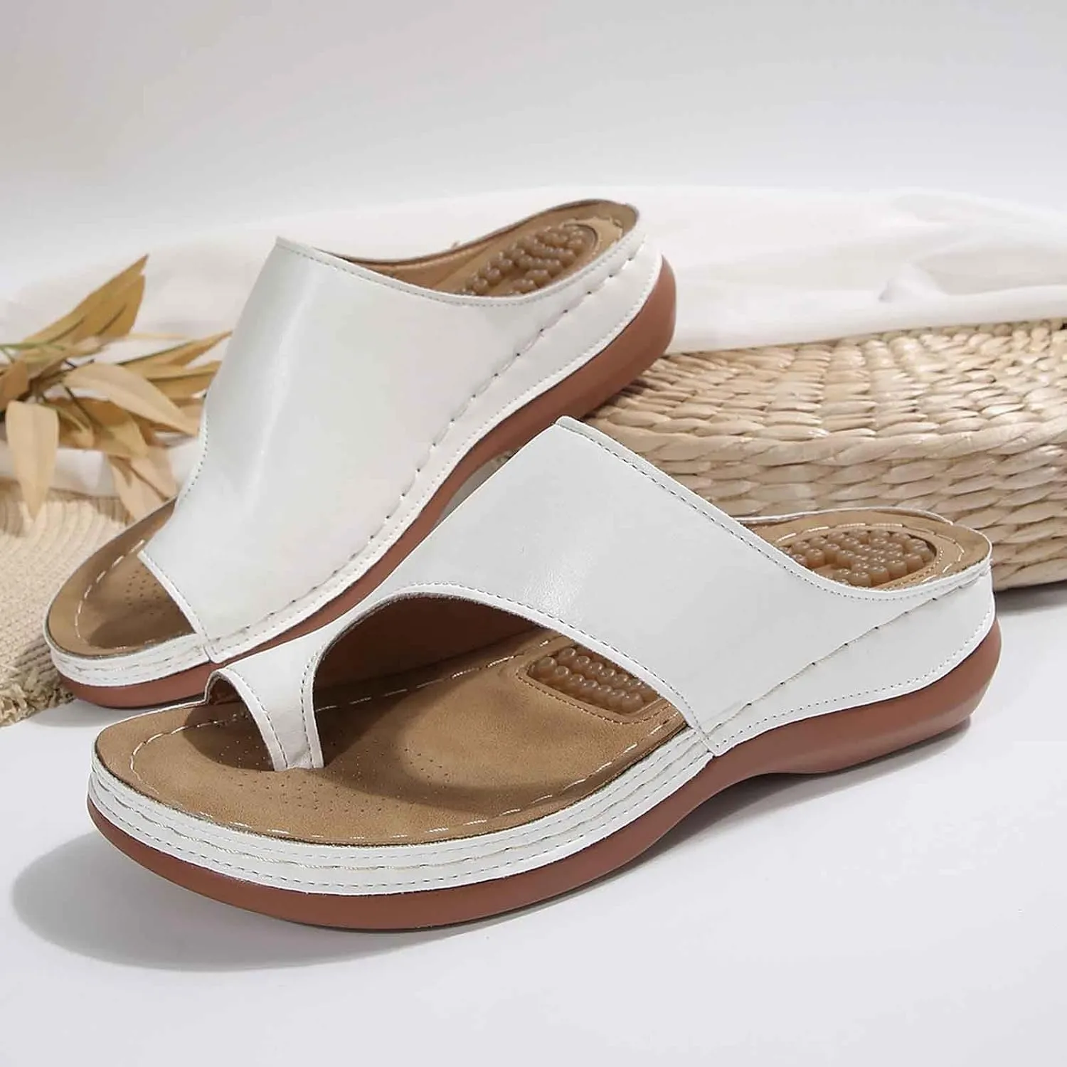 Women's Orthopedic Wedge Sandals Comfortable Summer Slippers with Massage Insole Casual Beach Flip Flops for