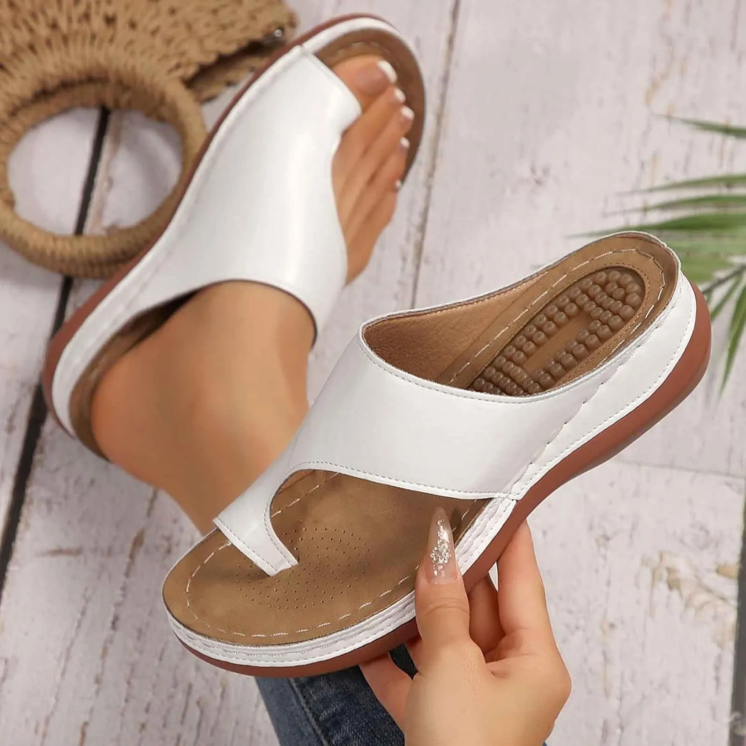 Women's Orthopedic Wedge Sandals Comfortable Summer Slippers with Massage Insole Casual Beach Flip Flops for