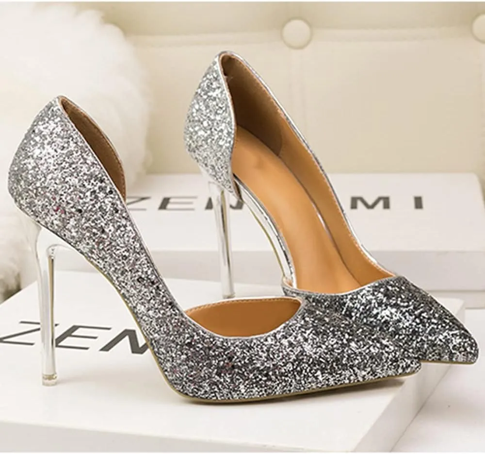 Women's Silver high-Heeled Platform Skirt Rhinestone Pointed high-Heeled Shoes Banquet Shoes