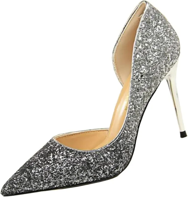 Women's Silver high-Heeled Platform Skirt Rhinestone Pointed high-Heeled Shoes Banquet Shoes