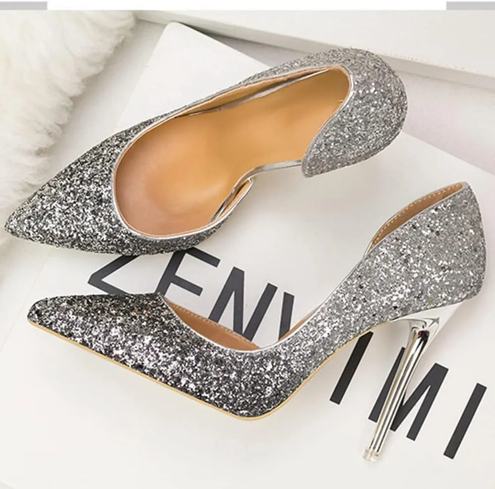 Women's Silver high-Heeled Platform Skirt Rhinestone Pointed high-Heeled Shoes Banquet Shoes