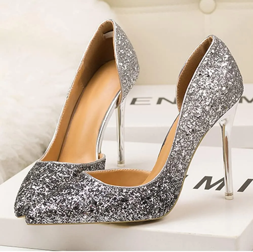 Women's Silver high-Heeled Platform Skirt Rhinestone Pointed high-Heeled Shoes Banquet Shoes